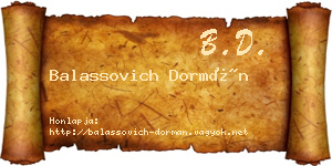 Balassovich Dormán névjegykártya